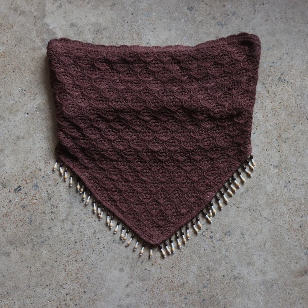 Willow & Root Brown Crochet Beaded Handkerchief Tube Top XL